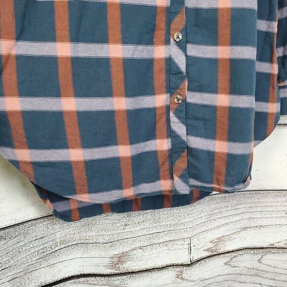 Knox Rose Women’s Plaid Button Down Tunic Shirt Size M Blue Rust Long Sleeve Top - Picture 4 of 4
